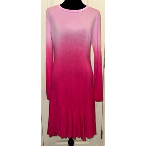 Lock & Love Premium Pink Ombre Long Sleeve Fit Flare Dress Ruffle Hem Large USA